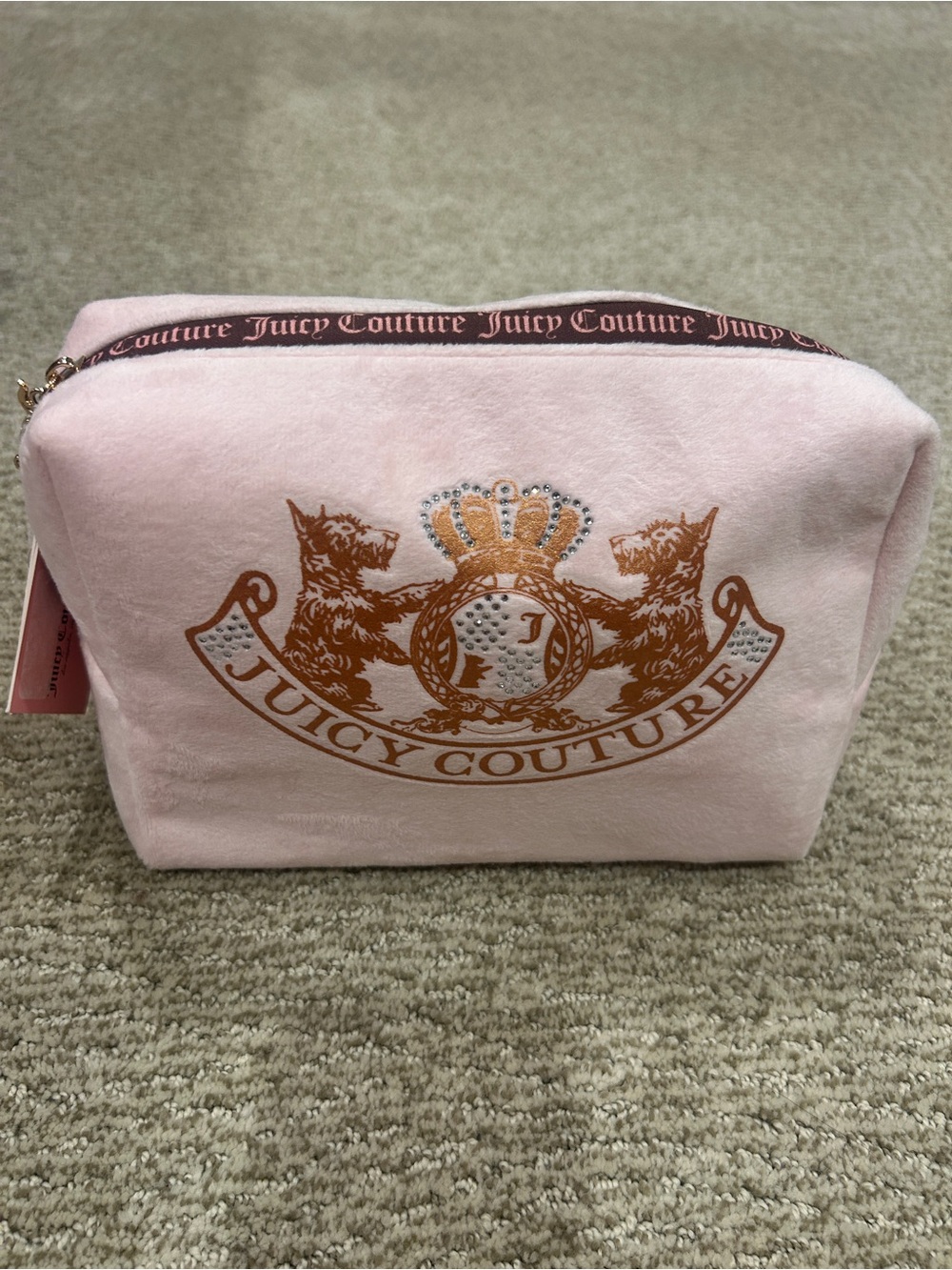 Juicy Couture Light Pink Velvet Cosmetic Pouch with Gold Crest